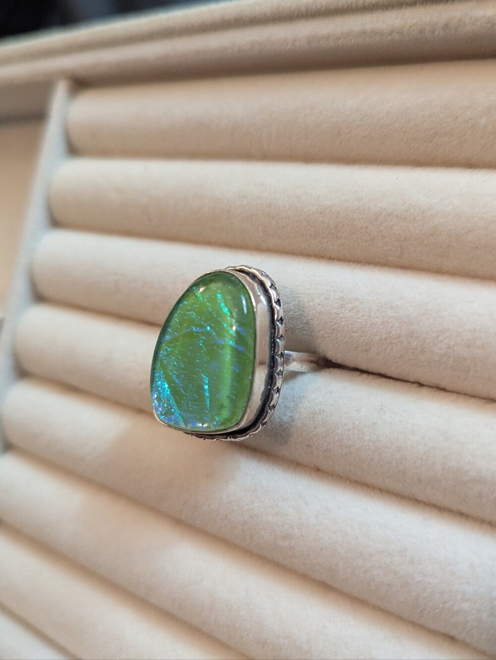 Handmade 925 Sterling Silver Green Lab Opal Ring • Statement Cabochon